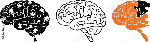 Brain with puzzle pieces on transparent background, concept