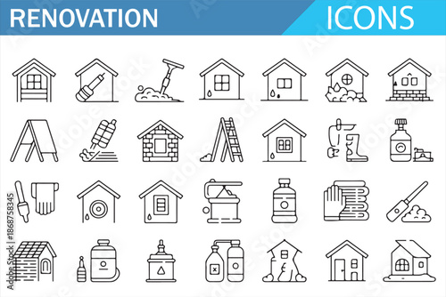 Remodeling and maintenance outline icons grid for real estate design