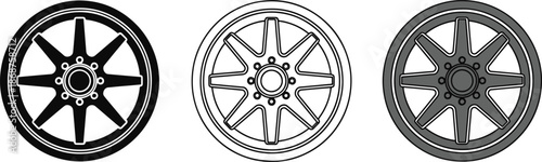 Automotive alloy wheel rim designs in various graphic styles vector