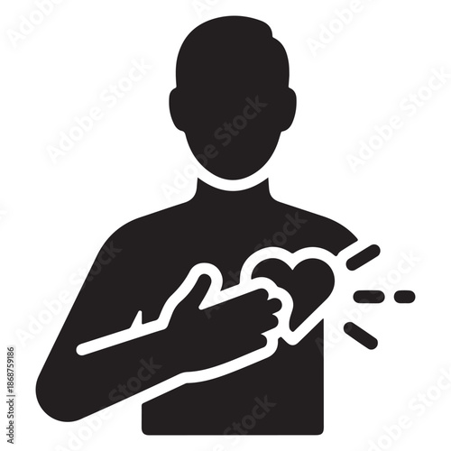 Person Silhouette with Hand on Chest Indicating Heart Pain or Discomfort