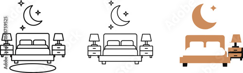 Bedroom line art colorful icon concept, comfortable rest and relaxation
