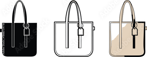 Tote bag icon with tag for fashion accessory and shopping symbol