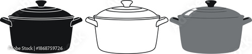 Cooking pot with lid and handles for kitchen cuisine preparation symbol