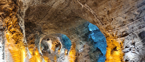Tuzluca salt caves, a cave illuminated in various colors, TURKEY