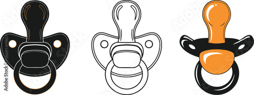 Set of baby pacifiers in different graphic styles for infant design