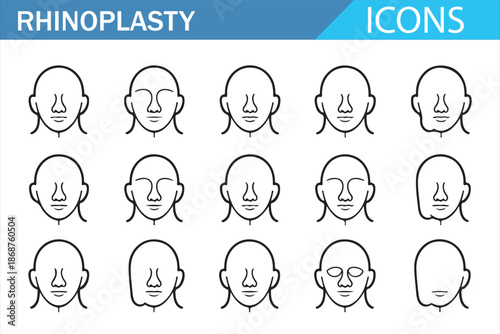 Cosmetic healthcare rhinoplasty outline symbols grid for web and app