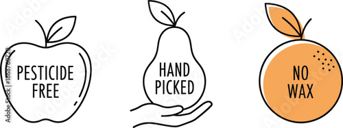 Organic fruit labels for pesticide free hand picked and no wax food