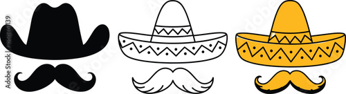 Mexican sombrero and mustache set collection festive costume party hat