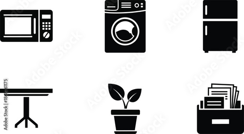 Home appliance set collection microwave washing machine fridge table