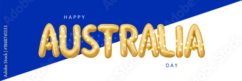 Vector poster for Happy Australia Day with golden balloon text.