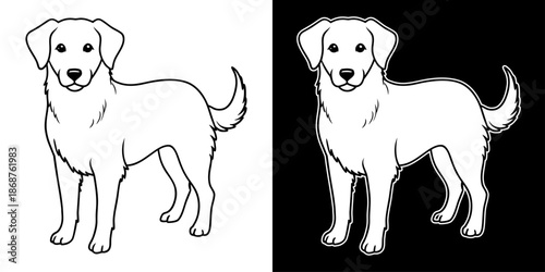 A simple illustration of a labrador dog in both white and black