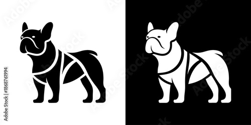 A striking graphic depiction of a french bulldog in dual color schemes