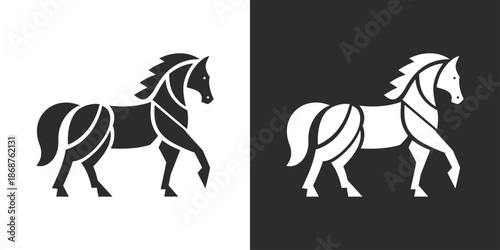 Elegant horse silhouettes in contrasting black and white designs a graphic duo