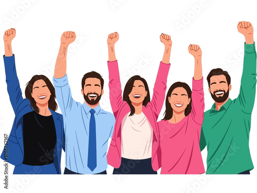 Diverse group of people with raised fists