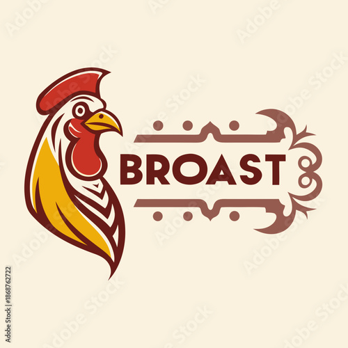 Broast chicken logo with a vibrant rooster illustration and bold typography