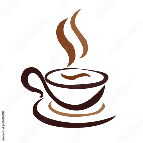 Stylized illustration of a steaming hot coffee cup on a saucer, perfect for a cafe logo Vector