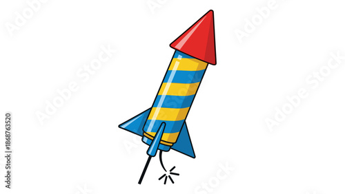 A cartoon rocket ship blasting off into the sky with a trail of flames