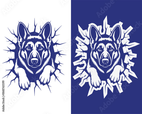 Powerful Dog Breaking Through Wall Illustration