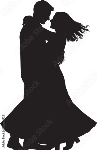 Black silhouette vector of romantic couple dancing closely, expressing elegance, love, and emotional connection