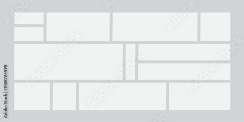 Template collage of twelve frames, photos, pictures, illustrations, images. Vector frame for picture, presentation. Simple collage with 12 parts for photo album. Modern minimalist mockup for photo