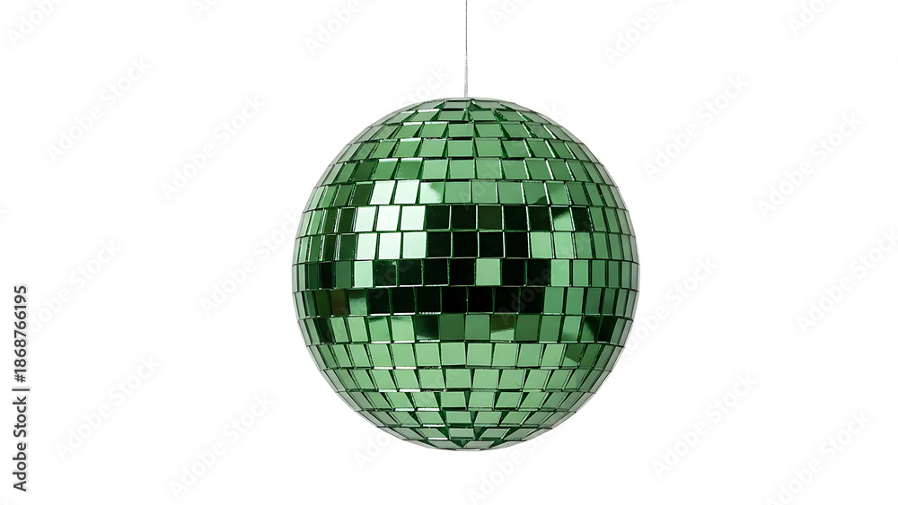 Fototapeta premium Green Disco Ball on Transparent Background