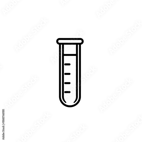 A simple line drawing of a laboratory test tube with measurement markings, representing scientific research and experiments