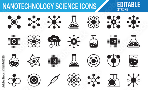 Set of Nano Science and Technology Line Icons.