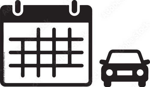 Black and white of a calendar with a car symbol on the right side also transparent background vehicle