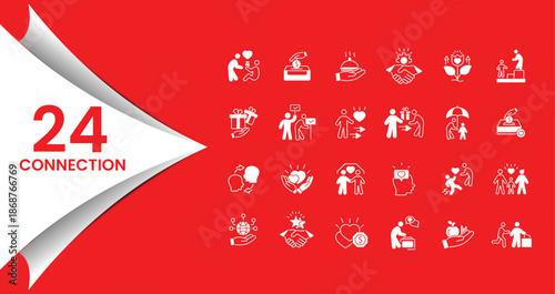 24 Connection Icons Set for Relationships and Care