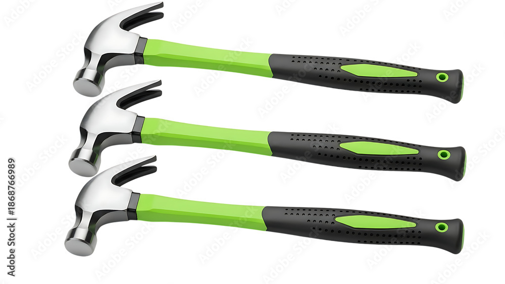 Fototapeta premium Three Claw Hammers with Green Handles