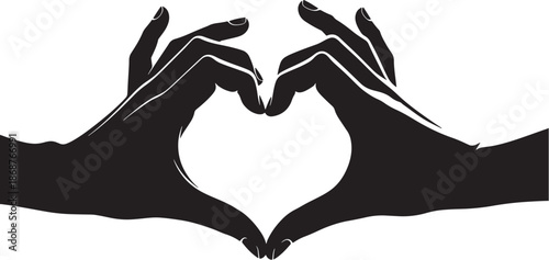 Black silhouette vector of two hands forming a heart shape, symbolizing love, unity, and emotional connection