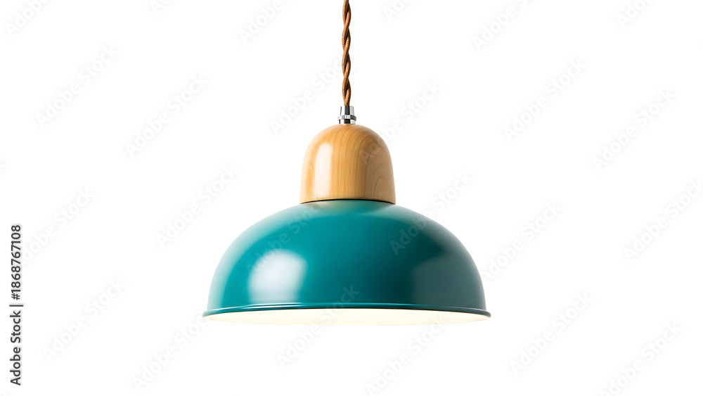 Obraz premium Modern Teal and Wood Pendant Lamp