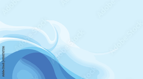 An abstract blue wave vector illustration features flowing lines and light curves in a motion pattern that creates a digital ocean sea backdrop for web wallpaper design