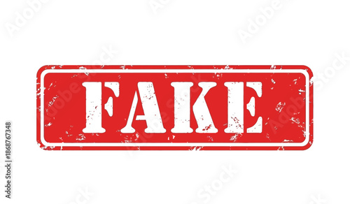 A red stamp with the word fake on it