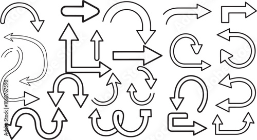 Various black and white arrows pointing in different directions on a white background