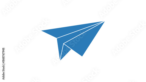 Simple blue paper airplane icon soaring forward suggesting concepts of communication travel and sending digital messages
