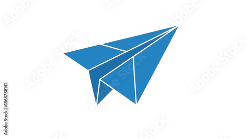 Simple geometric blue paper airplane icon flying forward symbolizing communication travel and quick messaging service concept
