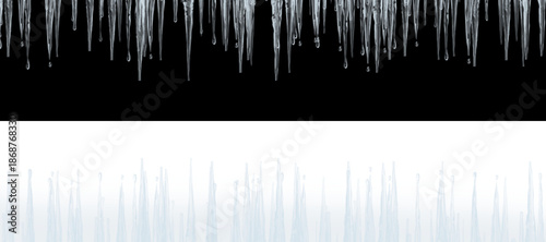 Obraz na plátně Transparent ice background, frozen water icicles with dripping drops isolated on