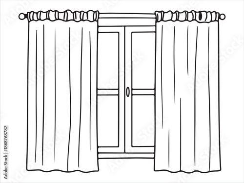 Window with curtains illustration home decor interior design