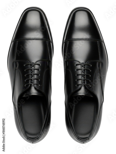 Polished black dress shoes isolated on transparent background