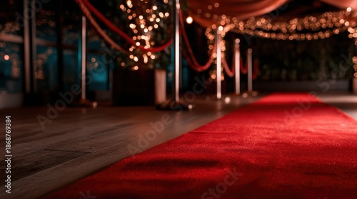 A luxurious red carpet rolls through a beautifully decorated venue, highlighting the glitz and glamour of special events, capturing the essence of celebration and prestige.