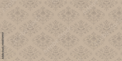 Seamless vector texture: vintage baroque floral damask wallpaper background in brown antique ornamental style