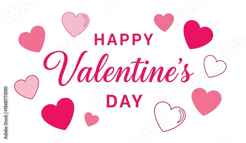 Happy valentines day greeting with pink and red hearts