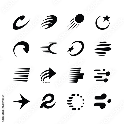 Dynamic Icons: A collection of sleek and modern icons representing speed, motion, and dynamism. Ideal for conveying movement and efficiency.