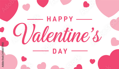 Valentines day greeting card with hearts and pink decorations