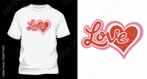 Love text with heart t-shirt design for valentine's day