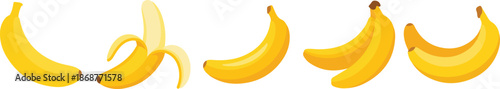 Cartoon bananas. Peel banana, isolated on white background, banana icon vector illustration set