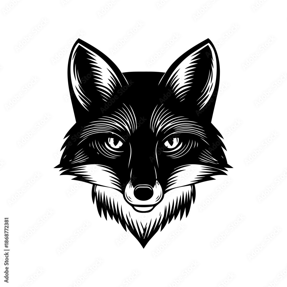 Fototapeta premium Stylized fox head with sharp features symbolizing intelligence, adaptability, strategy, and confident character branding.