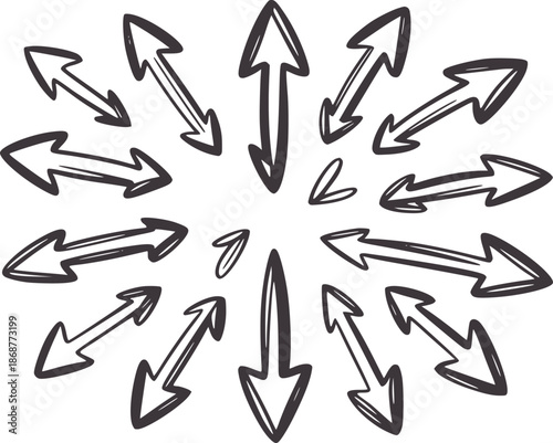 Hand drawn black arrows radiating symmetrically from center handdrawn symmetry