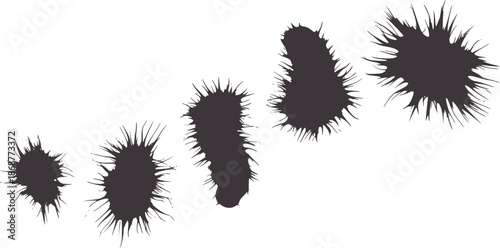 Progressive sequence of black spiky abstract shapes